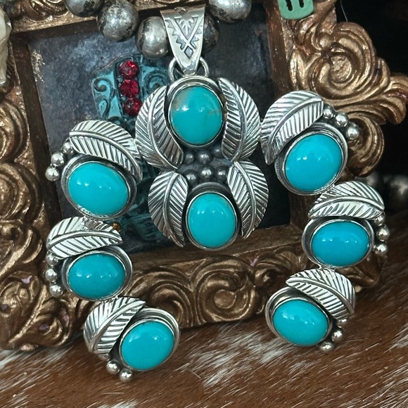 Turquoise naja sterling silver southwestern pendant - Picture 4 of 9